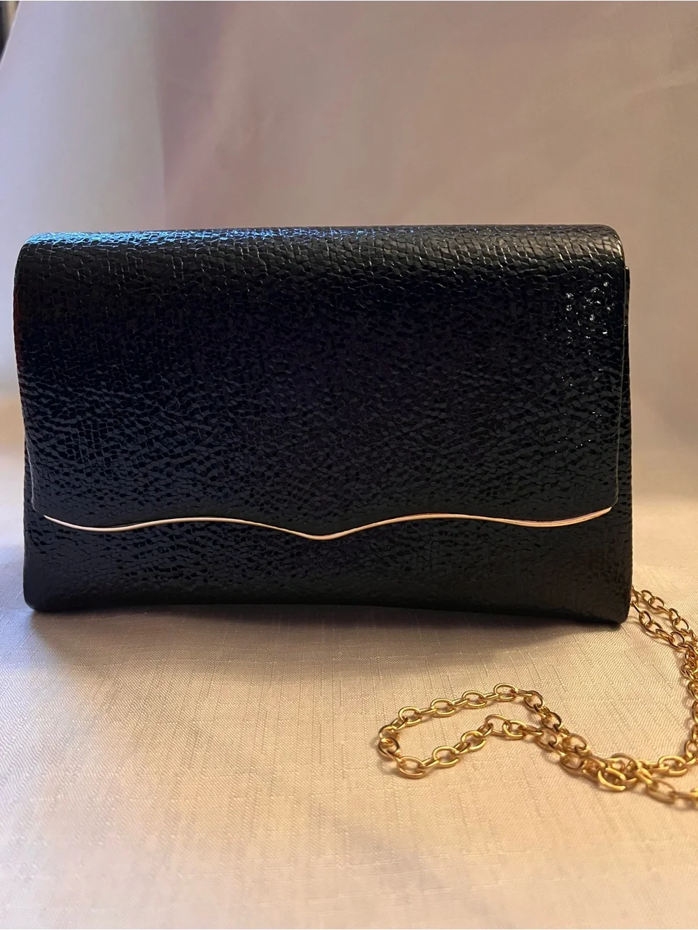 Black Textured Evening Clutch with Subtle Gold Accent